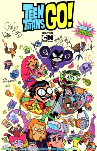 TEEN TITANS GO! CAST SIGNED AUTOGRAPH 11X17 POSTER MENVILLE CIPES +4 JSA XX76741 COLLECTIBLE MEMORABILIA