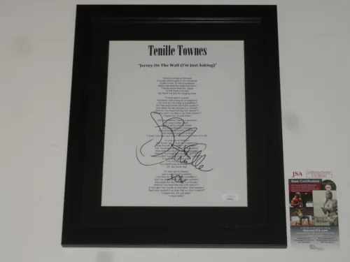 TENILLE TOWNES SIGNED FRAMED JERSEY ON THE WALL LYRIC SHEET JSA COA COLLECTIBLE MEMORABILIA