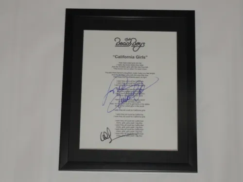 THE BEACH BOYS SIGNED FRAMED CALIFORNIA GIRLS LYRIC SHEET LOVE JARDINE JSA COA COLLECTIBLE MEMORABILIA