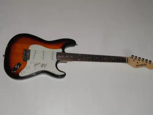 THE CHAINSMOKERS SIGNED SUNBURST GUITAR ALEX PALL ANDREW TAGGART PROOF JSA COA COLLECTIBLE MEMORABILIA