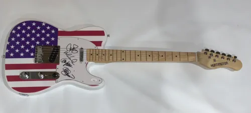 THE DOOBIE BROTHERS SIGNED USA FLAG GUITAR TOM PAT MCDONALD SKUNK BAXTER JSA COA COLLECTIBLE MEMORABILIA