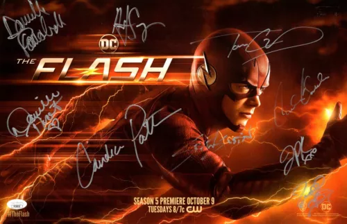 The Flash Cast Signed Autograph 11X17 Poster Gustin Cavanaugh 9 Sigs JSA YY54010