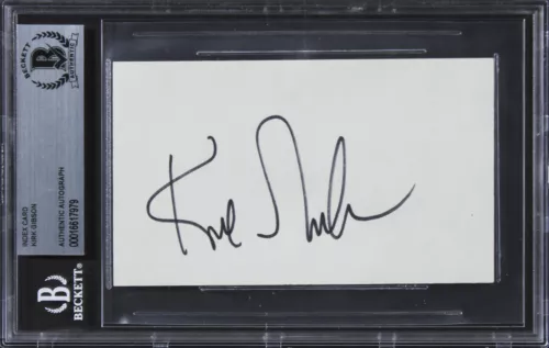 TIGERS KIRK GIBSON AUTHENTIC SIGNED 3×5 INDEX CARD AUTOGRAPHED BAS SLABBED COLLECTIBLE MEMORABILIA
