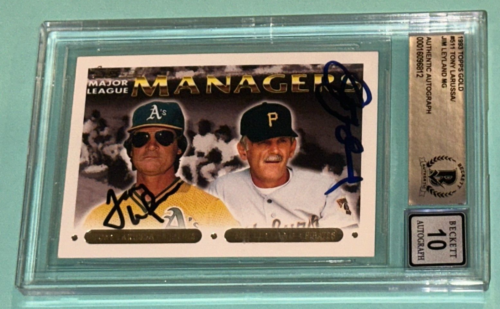 TONY LARUSSA & JIM LEYLAND Signed 1993 TOPPS GOLD Card #511 Beckett BAS AUTO 10