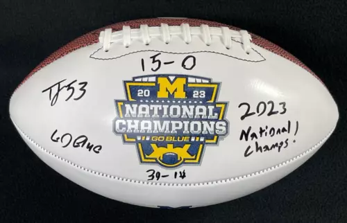 TRENTE JONES SIGNED INSCRIBED MICHIGAN WOLVERINES NATIONAL CHAMPS FOOTBALL COLLECTIBLE MEMORABILIA