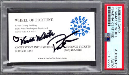 VANNA WHITE+PAT SAJAK SIGNED BUSINESS CARD WHEEL OF FORTUNE PSA SLABBED COLLECTIBLE MEMORABILIA