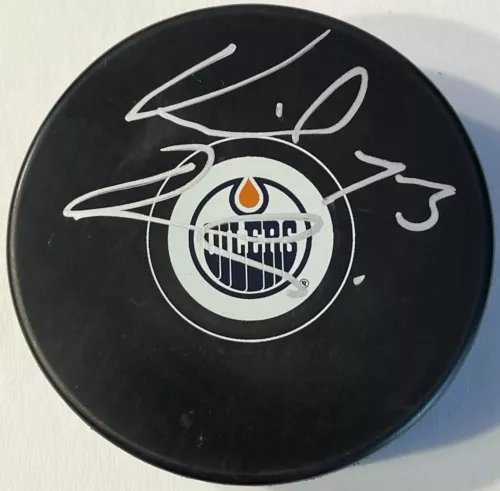 VINCENT DESHARNAIS SIGNED AUTOGRAPHED EDMONTON OILERS LOGO HOCKEY PUCK PSA/DNA COLLECTIBLE MEMORABILIA