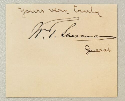 WILLIAM T SHERMAN SIGNED AUTOGRAPHED 3 X 3.5 CARD JSA LETTER GENERAL CIVIL WAR COLLECTIBLE MEMORABILIA