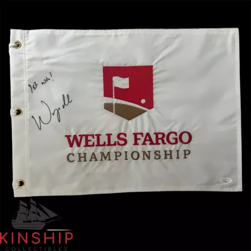 WYNDHAM CLARK SIGNED WELLS FARGO PIN FLAG JSA INSCRIBED 1ST WIN GOLF AUTO G68 COLLECTIBLE MEMORABILIA