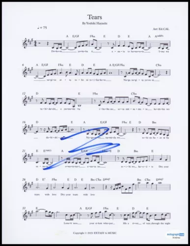 YOSHIKI HAYASHI “X JAPAN” AUTOGRAPH SIGNED ‘TEARS’ 8.5×11 SHEET MUSIC ACOA COLLECTIBLE MEMORABILIA