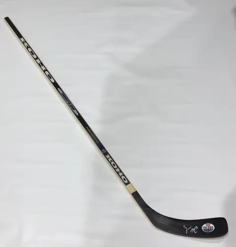 ZACH HYMAN SIGNED HOCKEY STICK EDMONTON OILERS PROOF JSA COA