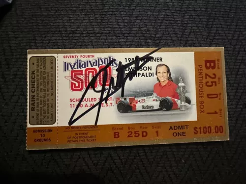 1990 INDY 500 EMERSON FITTIPALDI SIGNED TICKET STUB (1989 INDY RACE WINNER) AUTO COLLECTIBLE MEMORABILIA