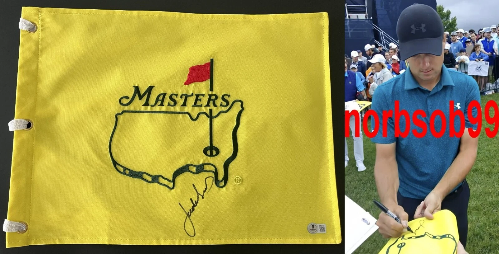 JORDAN SPIETH SIGNED UNDATED MASTERS PIN FLAG w/EXACT VIDEO PROOF & BECKETT COA