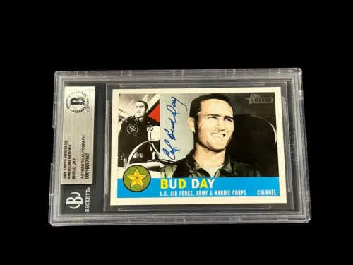BUD DAY MEDAL OF HONOR MOH SIGNED AUTOGRAPH 2009 TOPPS HERITAGE HERO BECKETT BAS COLLECTIBLE MEMORABILIA
