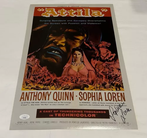 SOPHIA LOREN SIGNED ATTILA 12X18 MOVIE POSTER JSA COLLECTIBLE MEMORABILIA