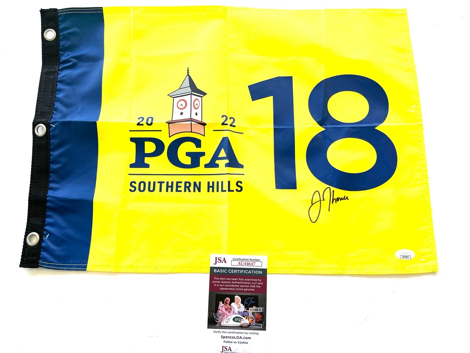 Justin Thomas Signed 2022 Southern Hills PGA Championship Pin Flag Major JSA