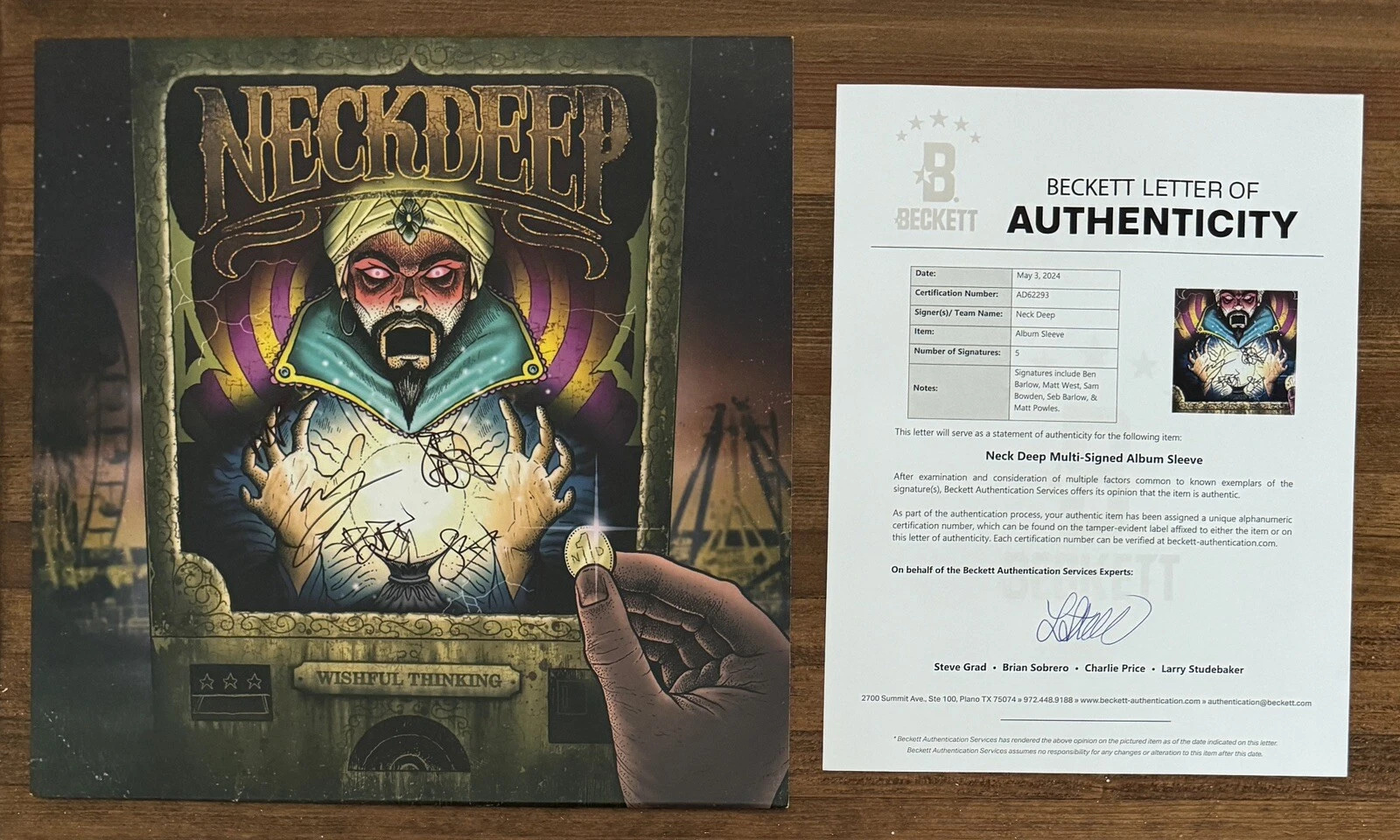 NECK DEEP BAND SIGNED AUTOGRAPH WISHFUL THINKING COLOR VINYL LP BAS BECKETT COA