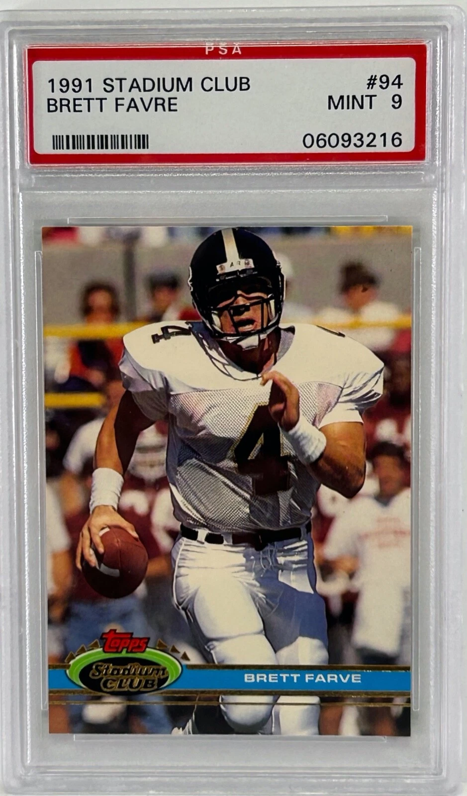BRETT FAVRE SLABBED ENCAPSULATED 1991 TOPPS STADIUM CLUB MINT 9 CARD PSA #94 COLLECTIBLE MEMORABILIA