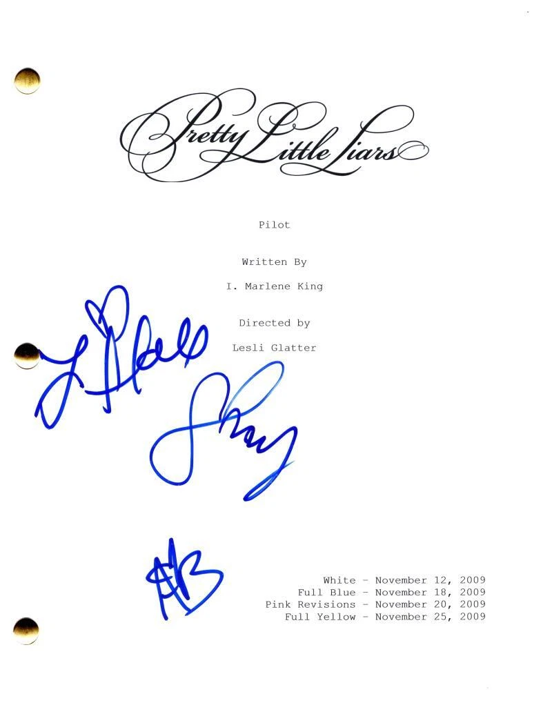 Lucy Hale, Shay Mitchell Ashley Ben Signed Autograph Pretty Little Liars Script