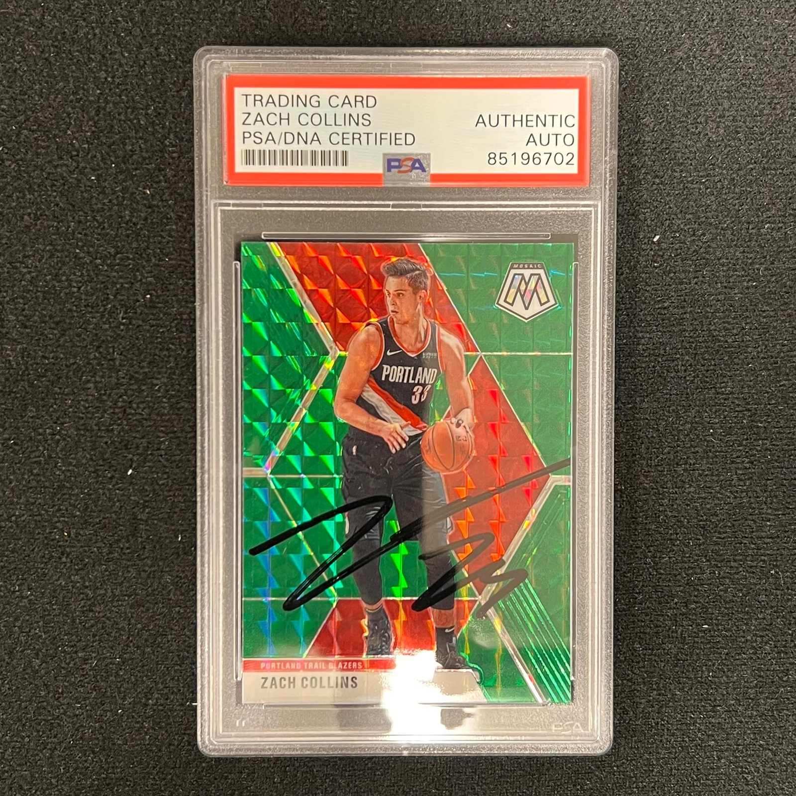 2019-20 Panini Mosaic #45 ZACH COLLINS Signed Card AUT0 PSA Slab Blazers