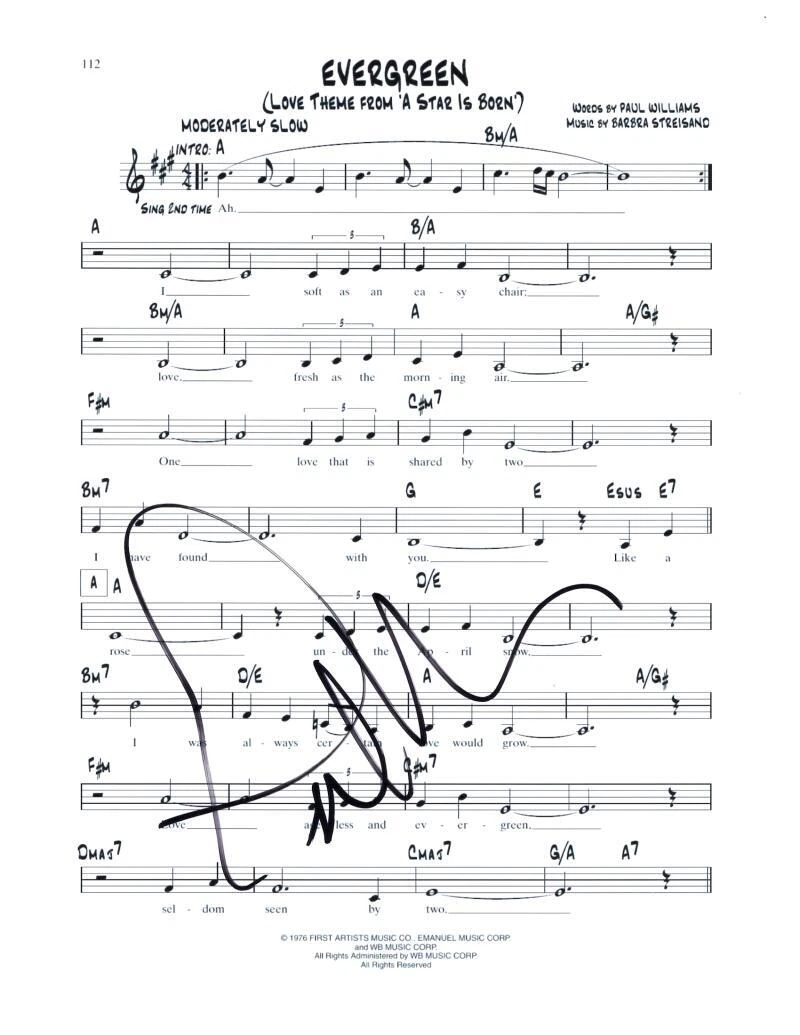 Paul Williams Signed Autograph Evergreen Sheet Music w/ Barbra Streisand
