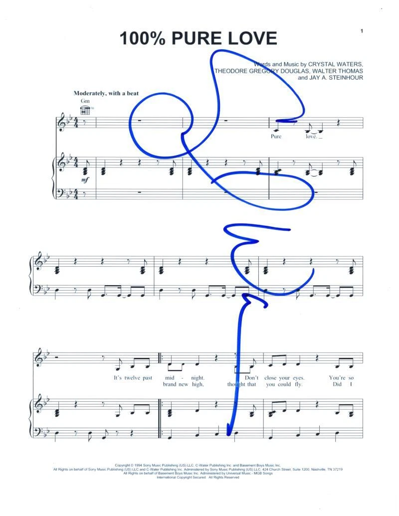 Crystal Waters Signed Autograph 100% Pure Love Sheet Music - Dance Music Icon