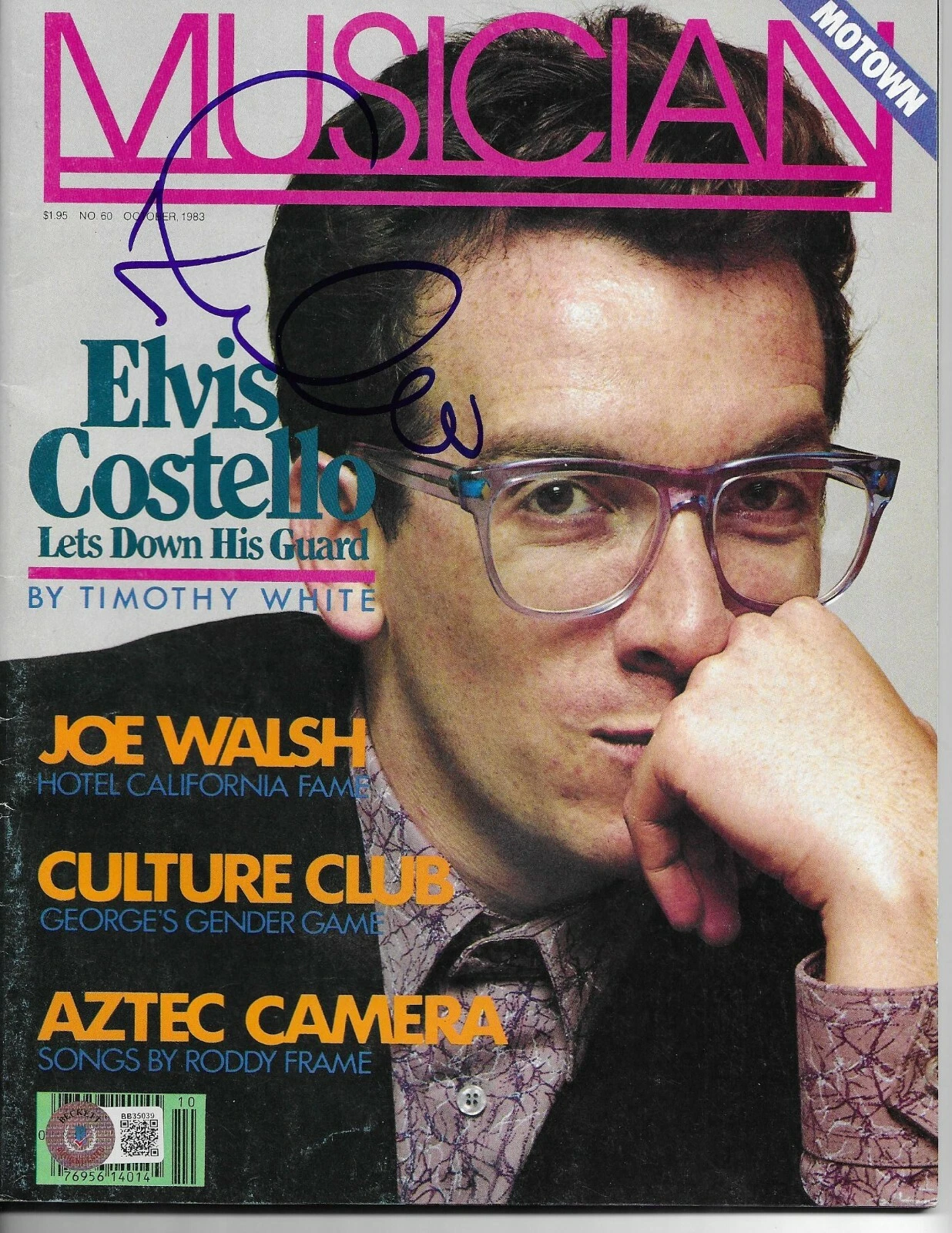 ELVIS COSTELLO signed autographed MUSICIAN MAGAZINE BECKETT COA (BAS) VINTAGE