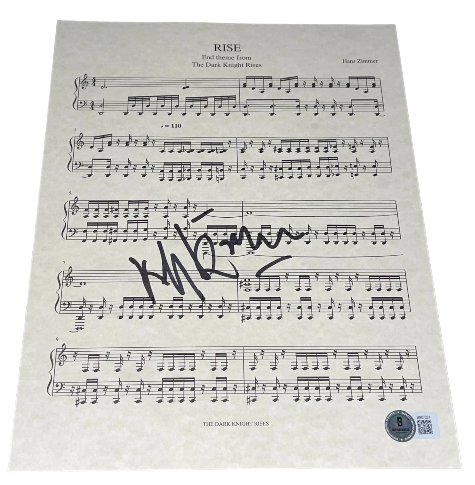 Hans Zimmer Signed Autograph Sheet Music 