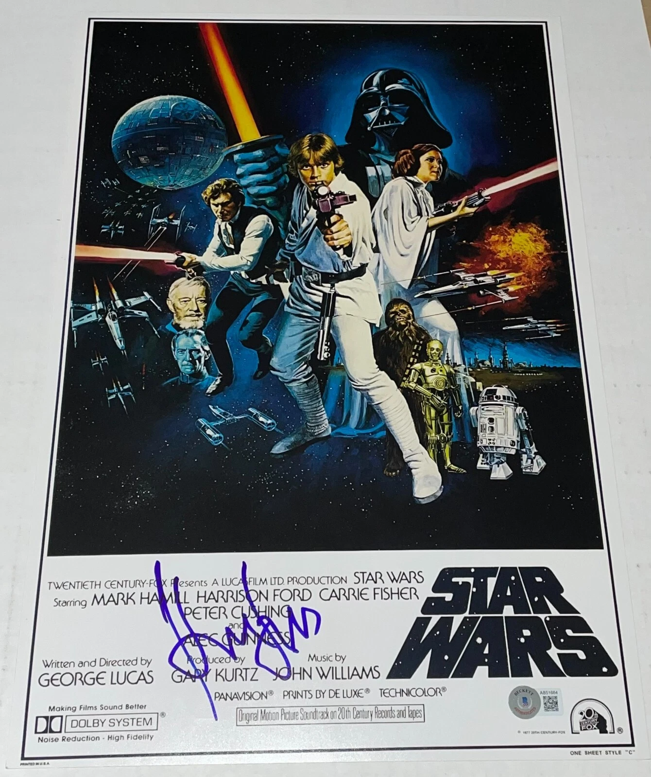 Harrison Ford Signed Autograph 12x18 Photo Authentic Star Wars Poster Beckett NY