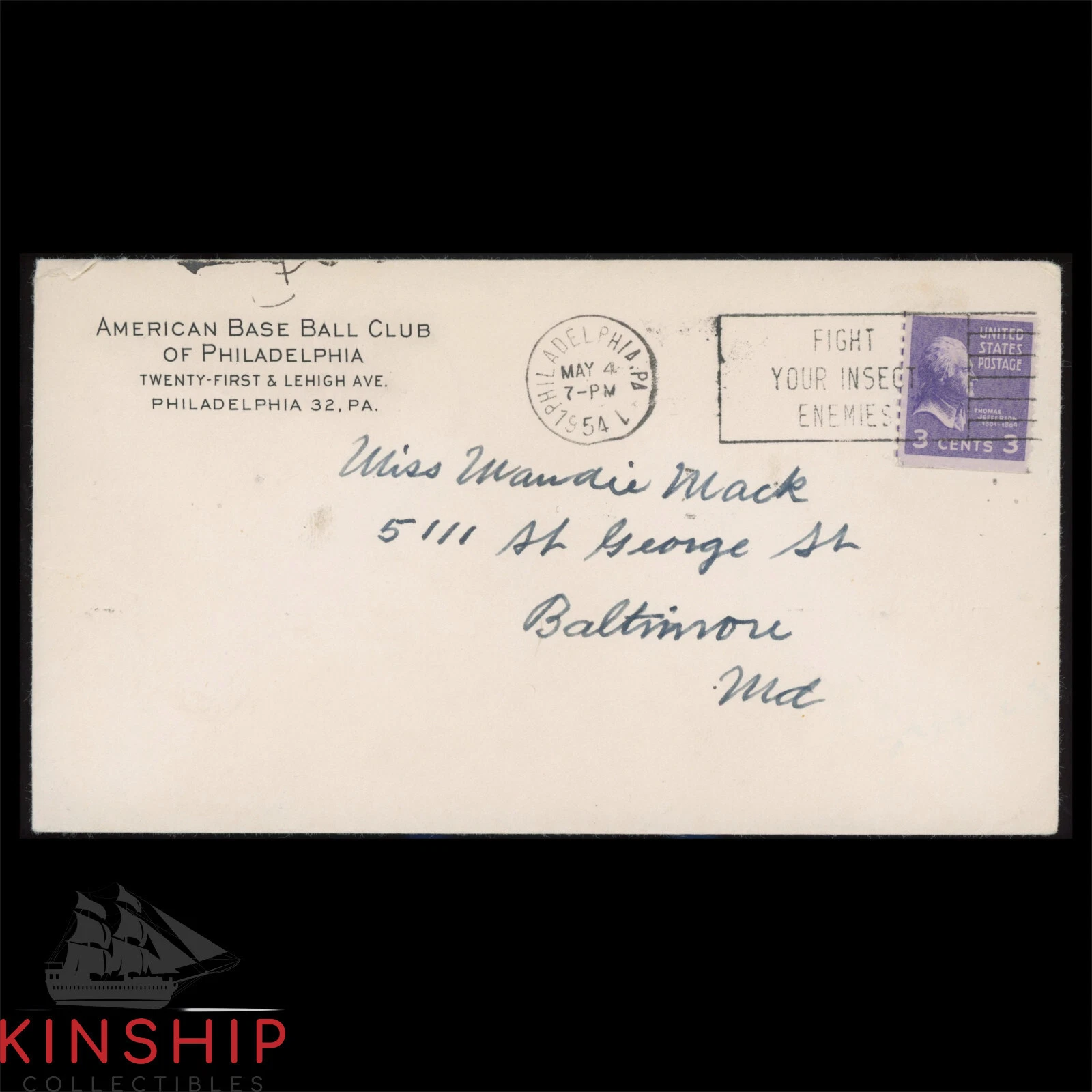Connie Mack Handwritten Envelope JSA LOA Baseball HOF Inscribed Z1752