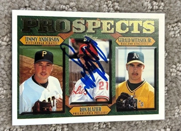 1997 Topps #492 Jimmy Anderson RC Ron Blazier signed autographed card Phillies