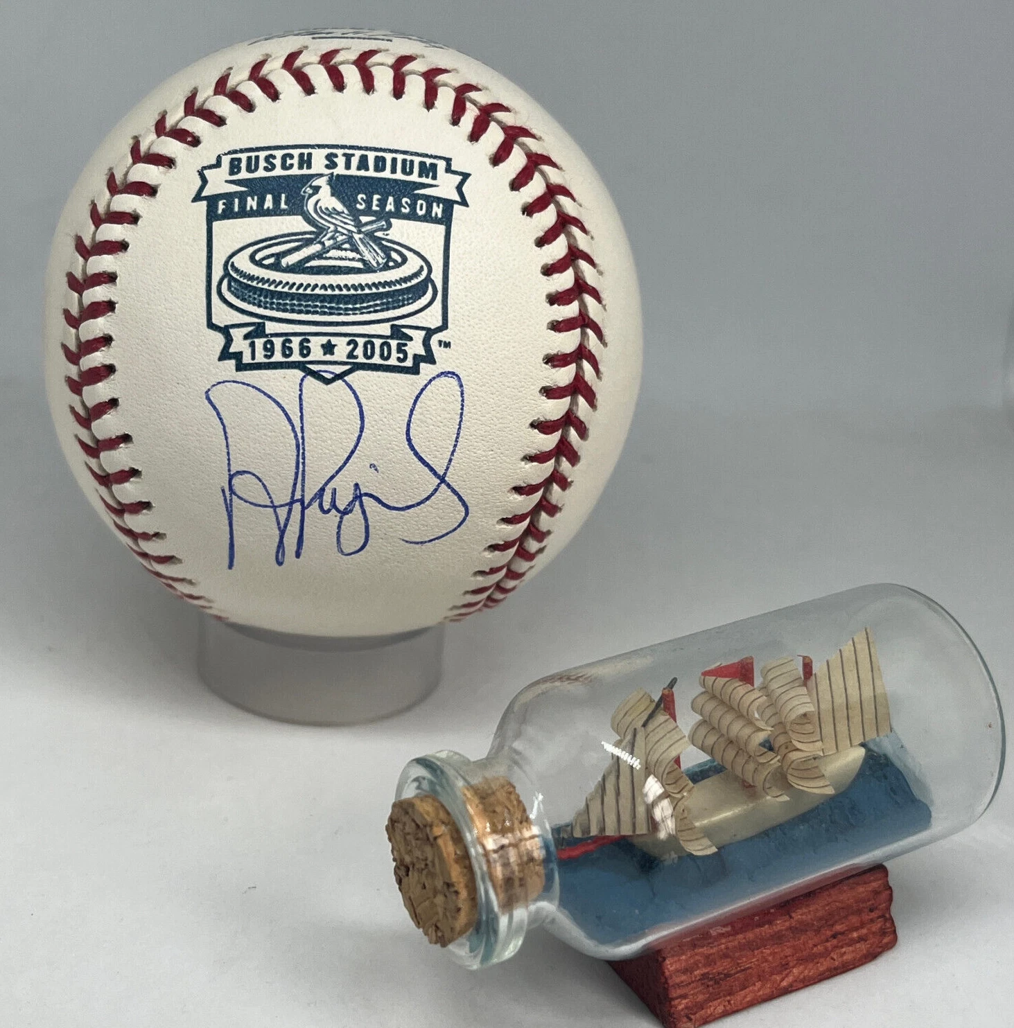 Albert Pujols signed Rawlings Busch Stadium Logo Baseball Beckett HOF Auto A3256