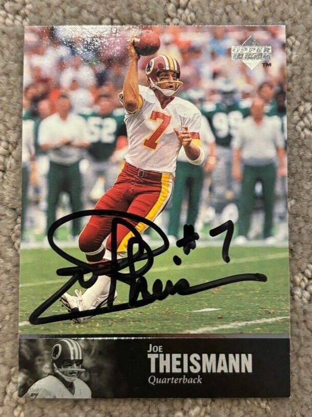 1997 UPPER DECK LEGENDS JOE THEISMANN SIGNED AUTOGRAPHED CARD #174 REDSKINS