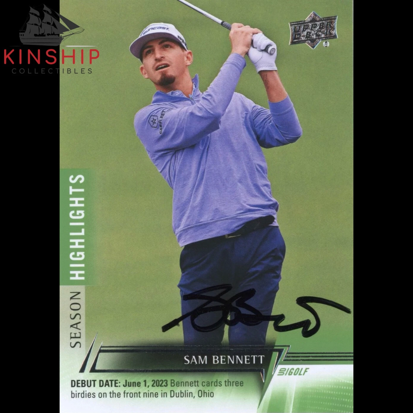 SAM BENNETT SIGNED 2024 UPPER DECK TRADING CARD PGA GOLF AUTO R23 COLLECTIBLE MEMORABILIA