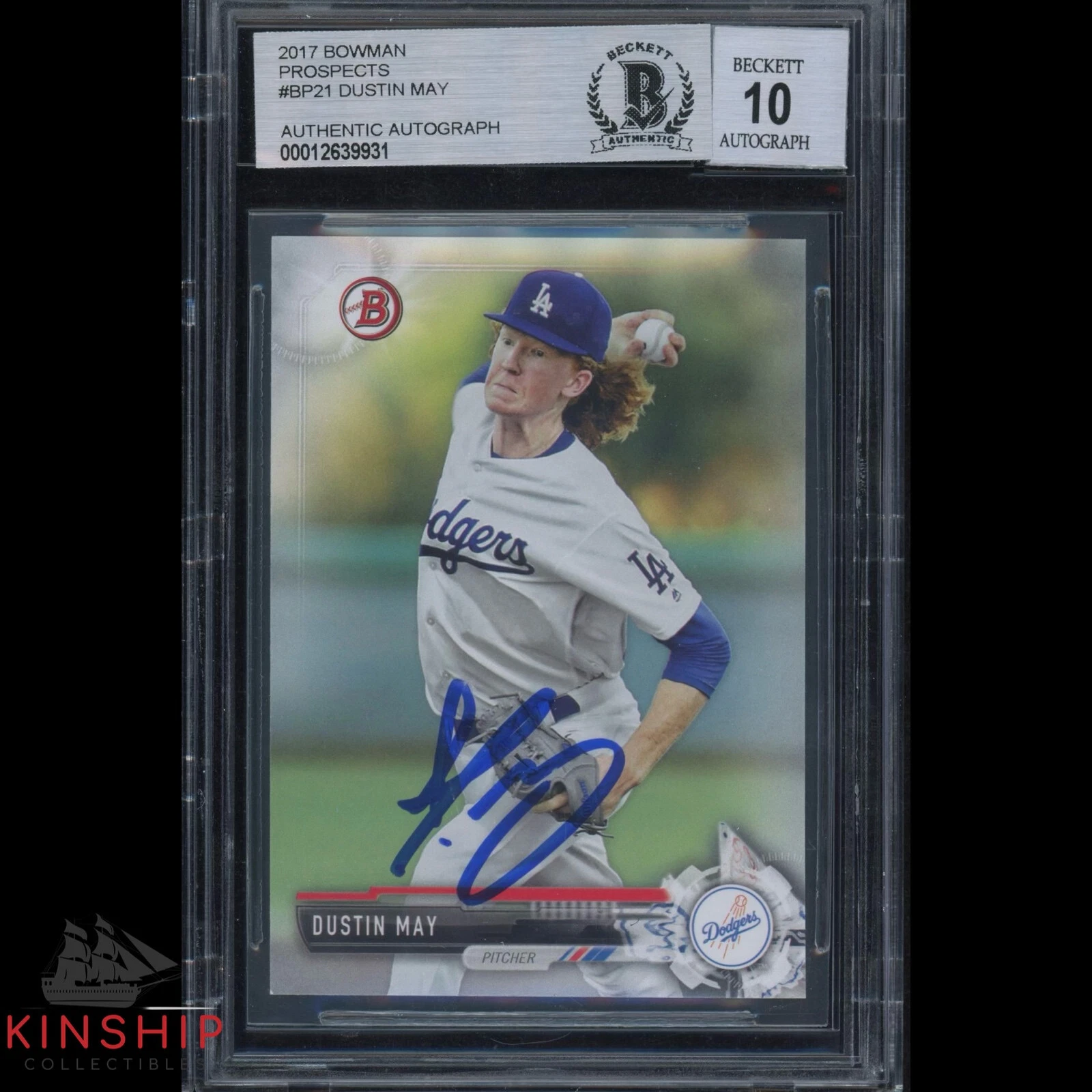 Dustin May signed 2017 Bowman Rookie Card Beckett BAS Slabbed Auto 10 C698