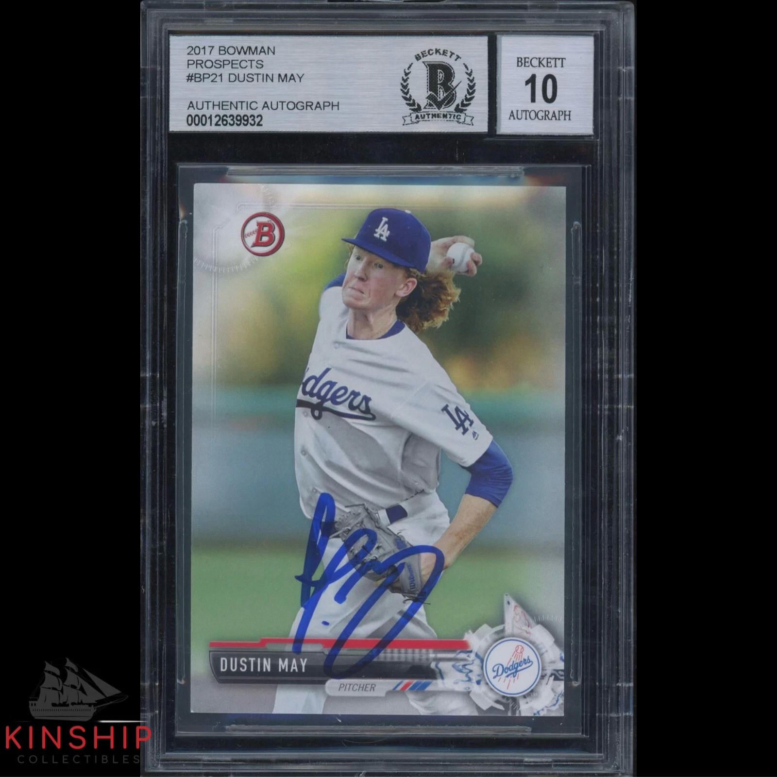 Dustin May signed 2017 Bowman Rookie Card Beckett BAS Slabbed Auto 10 C699