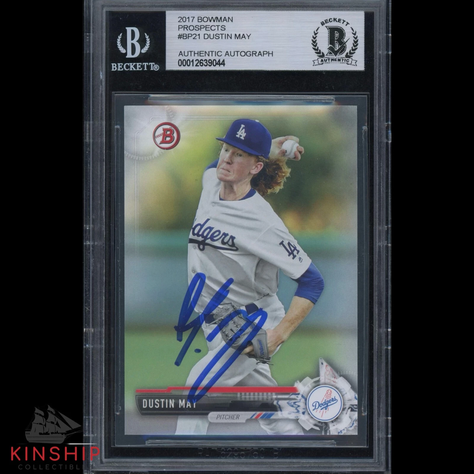 Dustin May signed 2017 Bowman Rookie Card Beckett BAS Slabbed Dodgers Auto C699