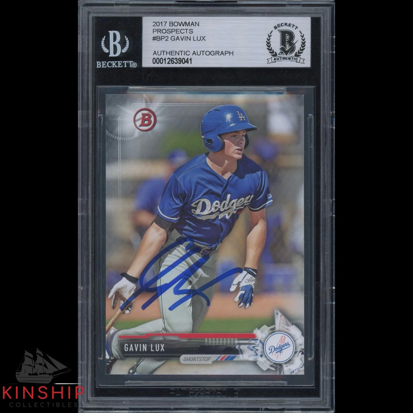 Gavin Lux signed 2017 Bowman Rookie Card Beckett BAS Slabbed Dodgers Auto C663