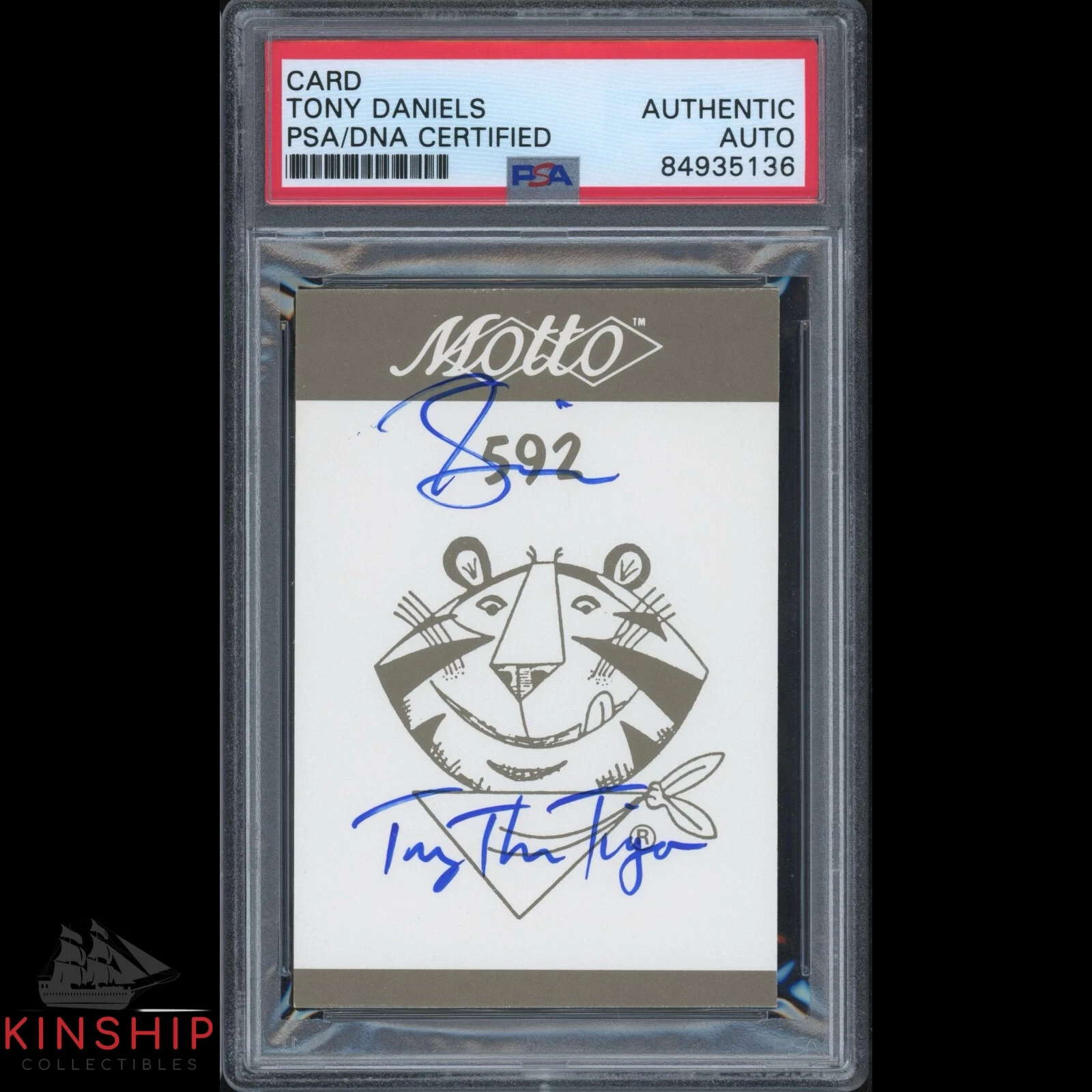 Tony Daniels signed 1987 Motto Tony the Tiger Card PSA DNA Slabbed Auto C2966