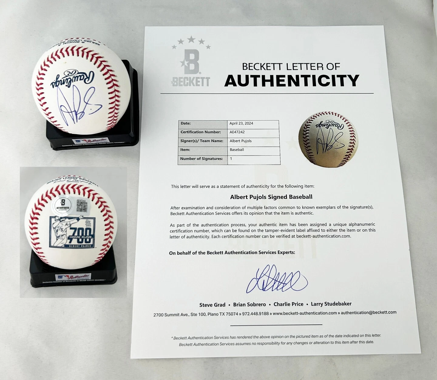 Albert Pujols Signed 700 Home Run Baseball St. Louis Cardinals Beckett BAS COA