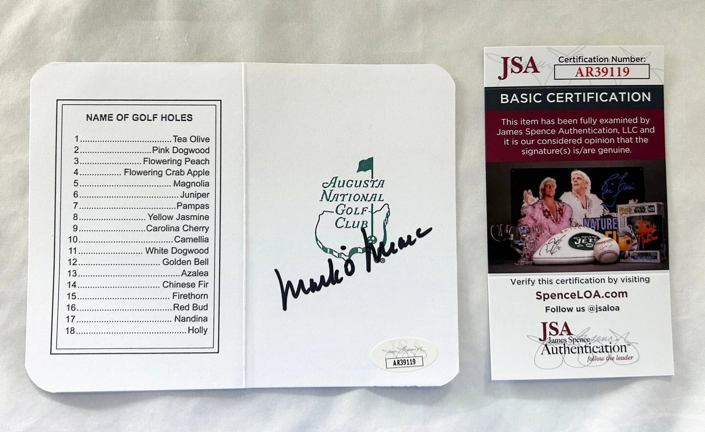 Mark O'Meara Signed Masters ScoreCard JSA 2 COA