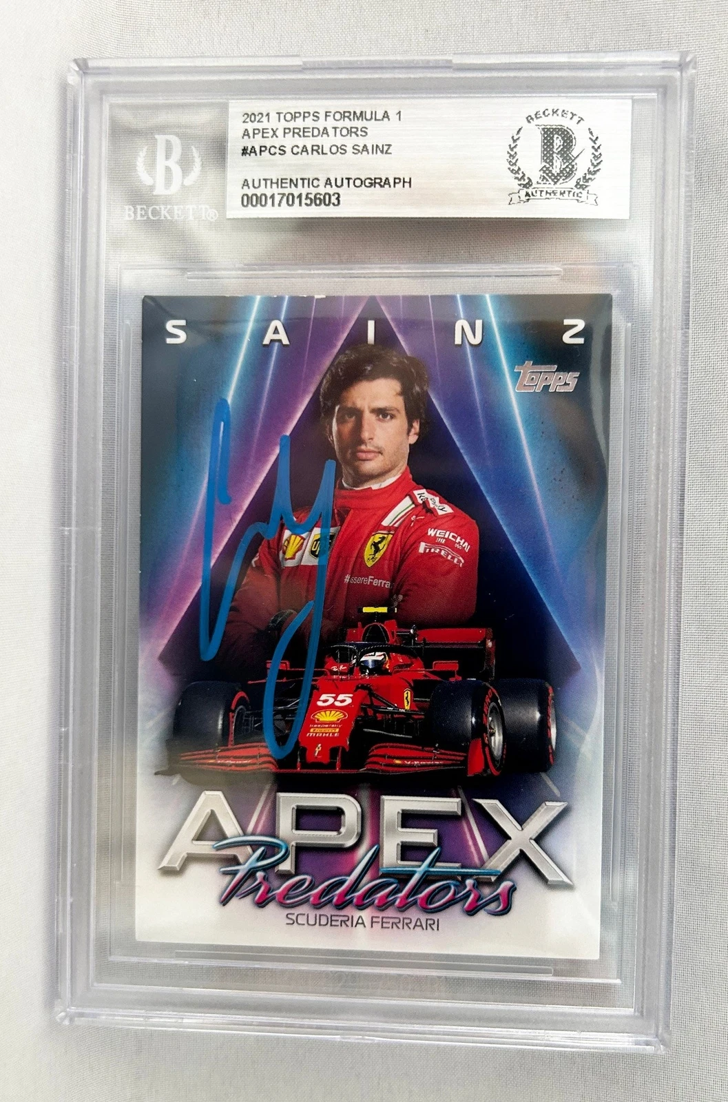 Carlos Sainz Signed Card 2022 Topps Apex Predators Beckett BAS COA