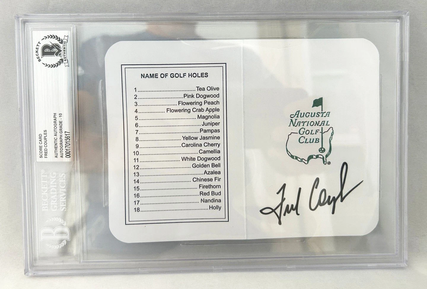 Fred Couples Signed Masters Scorecard Beckett BAS 1 COA