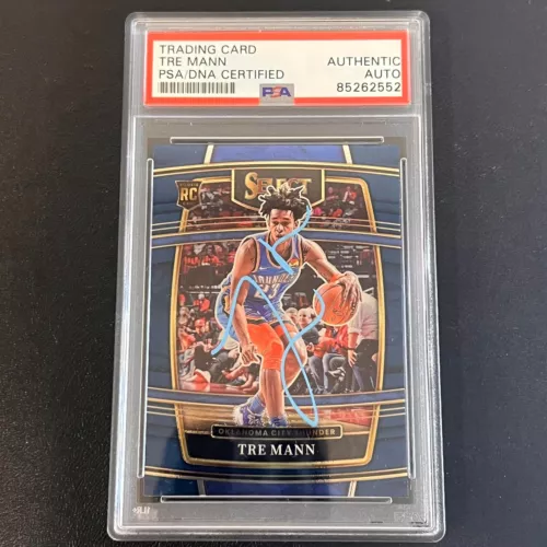 2021-22 PANINI SELECT #36 TRE MANN SIGNED RC AUTO PSA SLABBED OKC COLLECTIBLE MEMORABILIA
