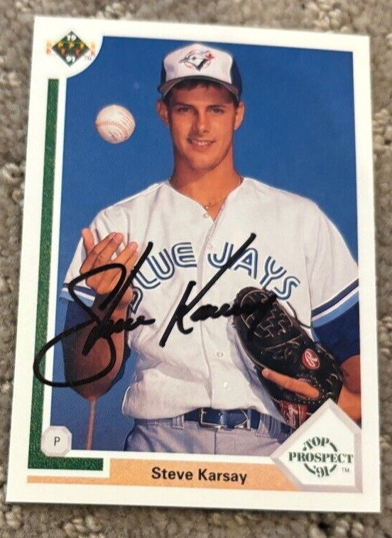 1991 UPPER DECK STEVE KARSAY SIGNED AUTOGRAPHED RC ROOKIE TORONTO BLUE JAYS #54 COLLECTIBLE MEMORABILIA