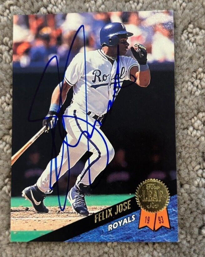 1993 Leaf Baseball Felix Jose signed autographed card Kansas City Royals #349