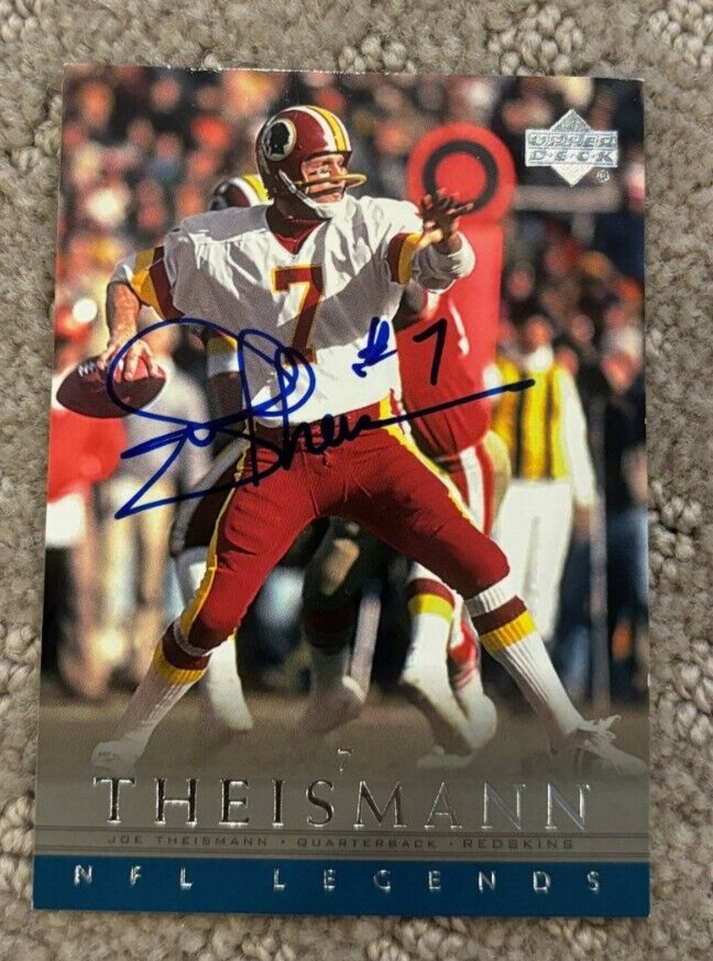 2000 UPPER DECK NFL LEGENDS # 90 JOE THEISMANN SIGNED AUTOGRAPHED CARD REDSKINS