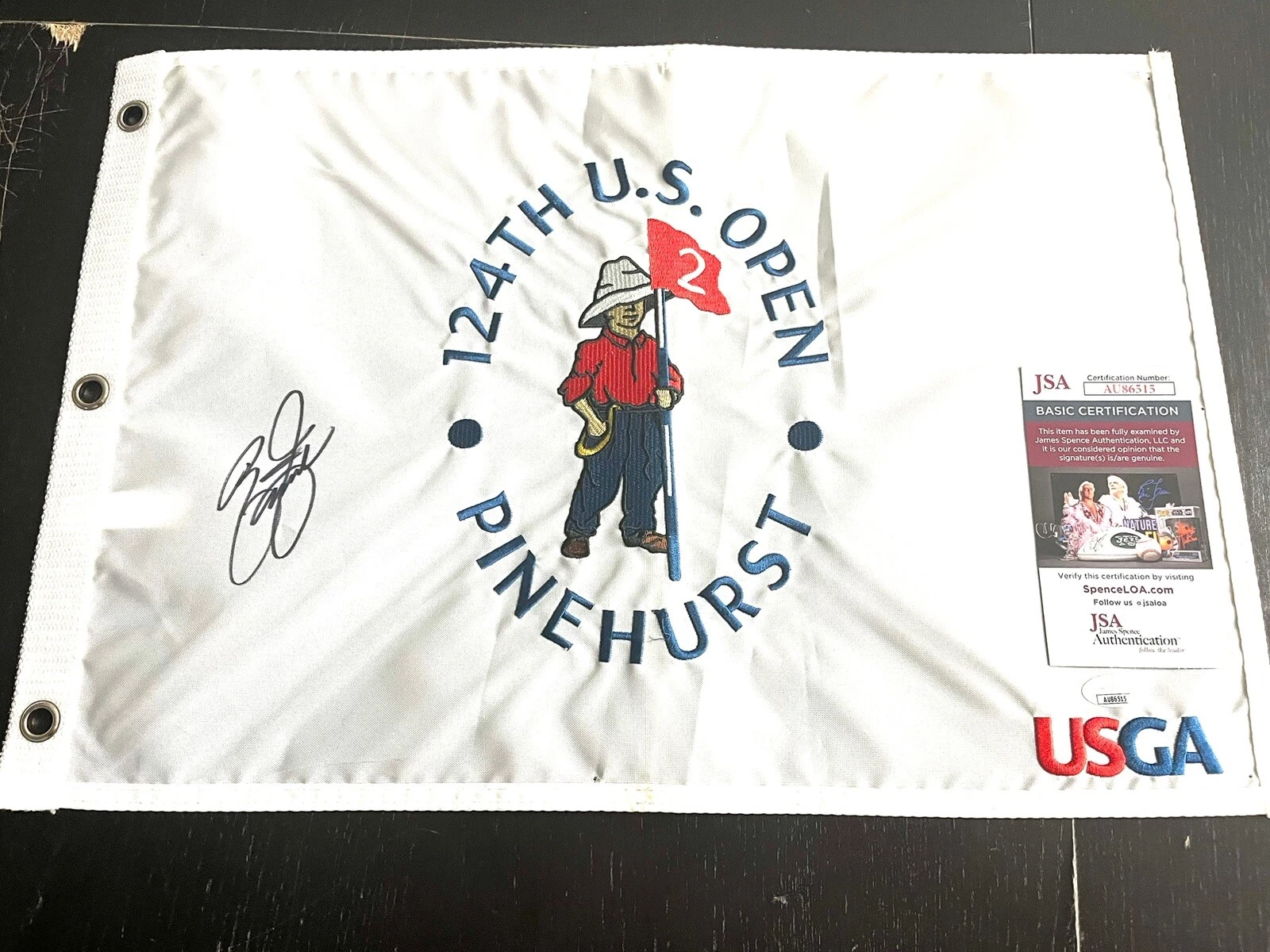 RICKIE FOWLER HAND SIGNED 2024 PINEHURST US OPEN PIN FLAG JSA CERT #2