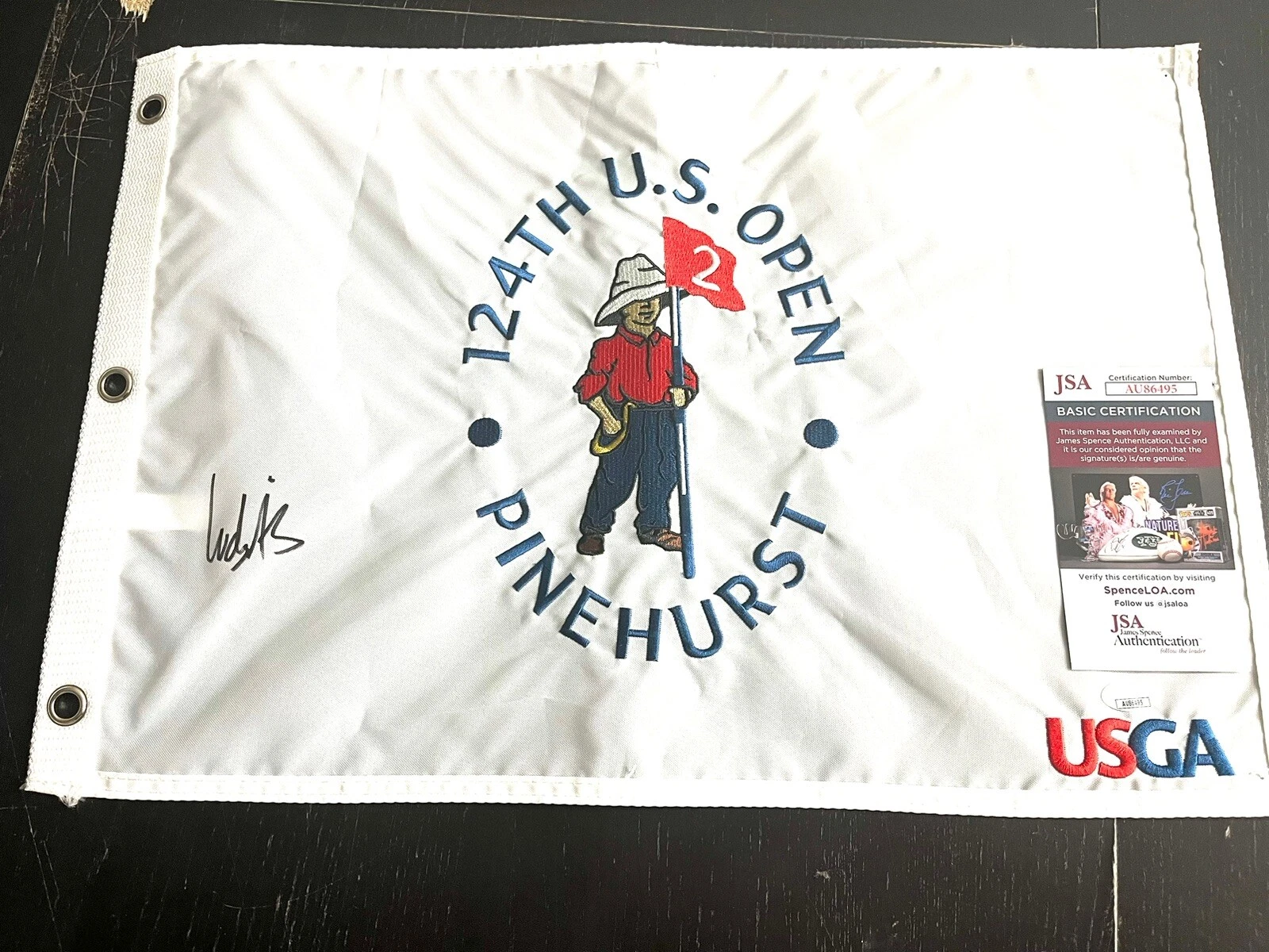 Ludvig Aberg Hand Signed 2024 US Open Flag Pinehurst PGA JSA CERT #1