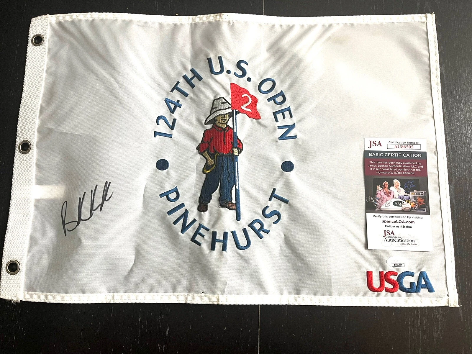 Brooks Koepka Hand Signed 2024 US Open Flag Pinehurst PGA JSA CERT #3